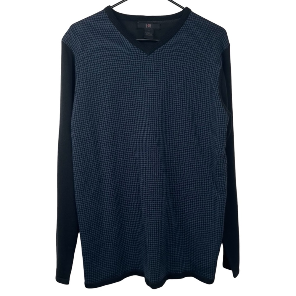 H&h men’s black and blue merino wool blend sweater size M pullover crewneck